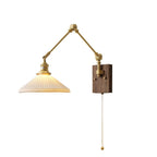 Wall Lamp Adjustable Arm Pleated Shade Walnut Base Vintage Task