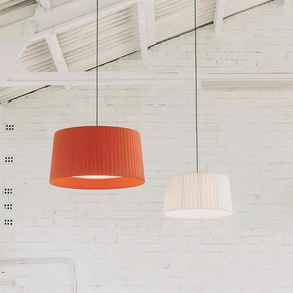 Pendant Lamp Pleated Fabric Drum Black Minimalist Classic