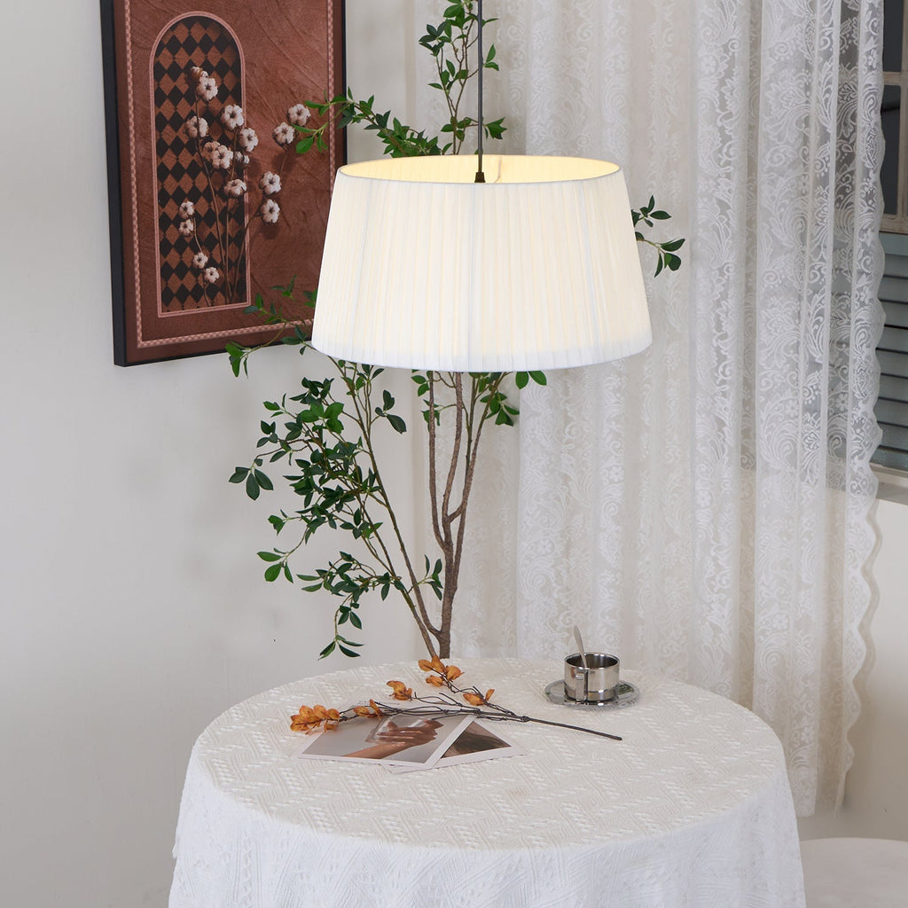 Pendant Lamp Pleated Fabric Drum Black Minimalist Classic