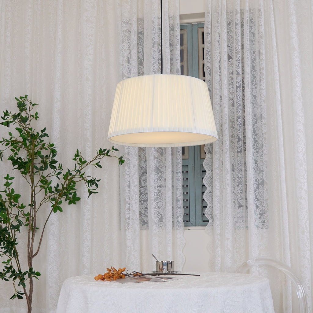 Pendant Lamp Pleated Fabric Drum Black Minimalist Classic