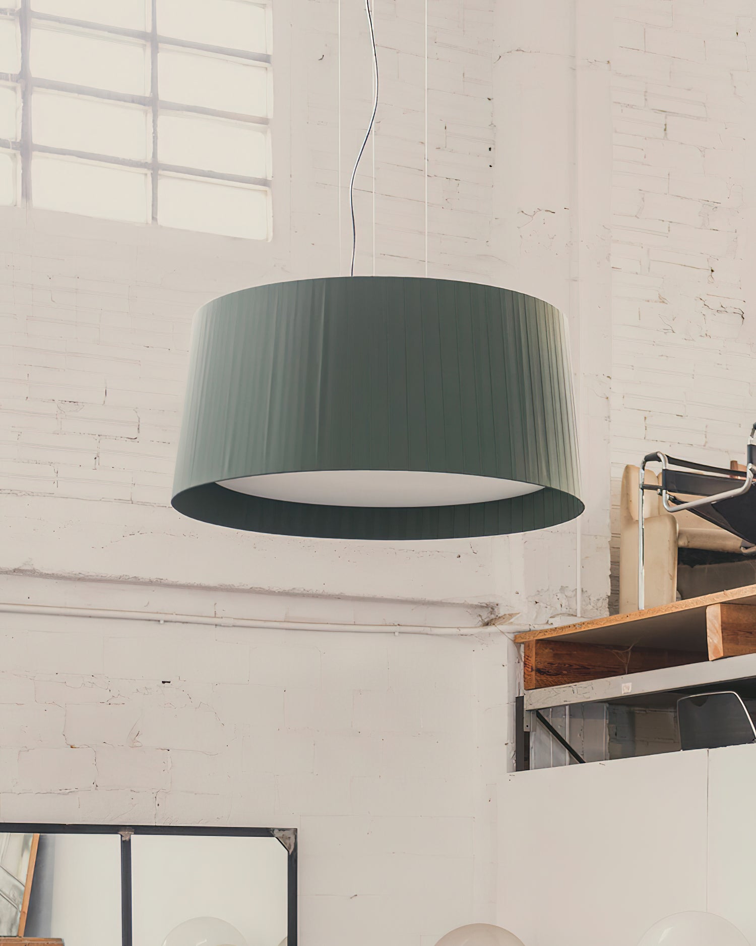 Pendant Lamp Pleated Fabric Drum Black Minimalist Classic