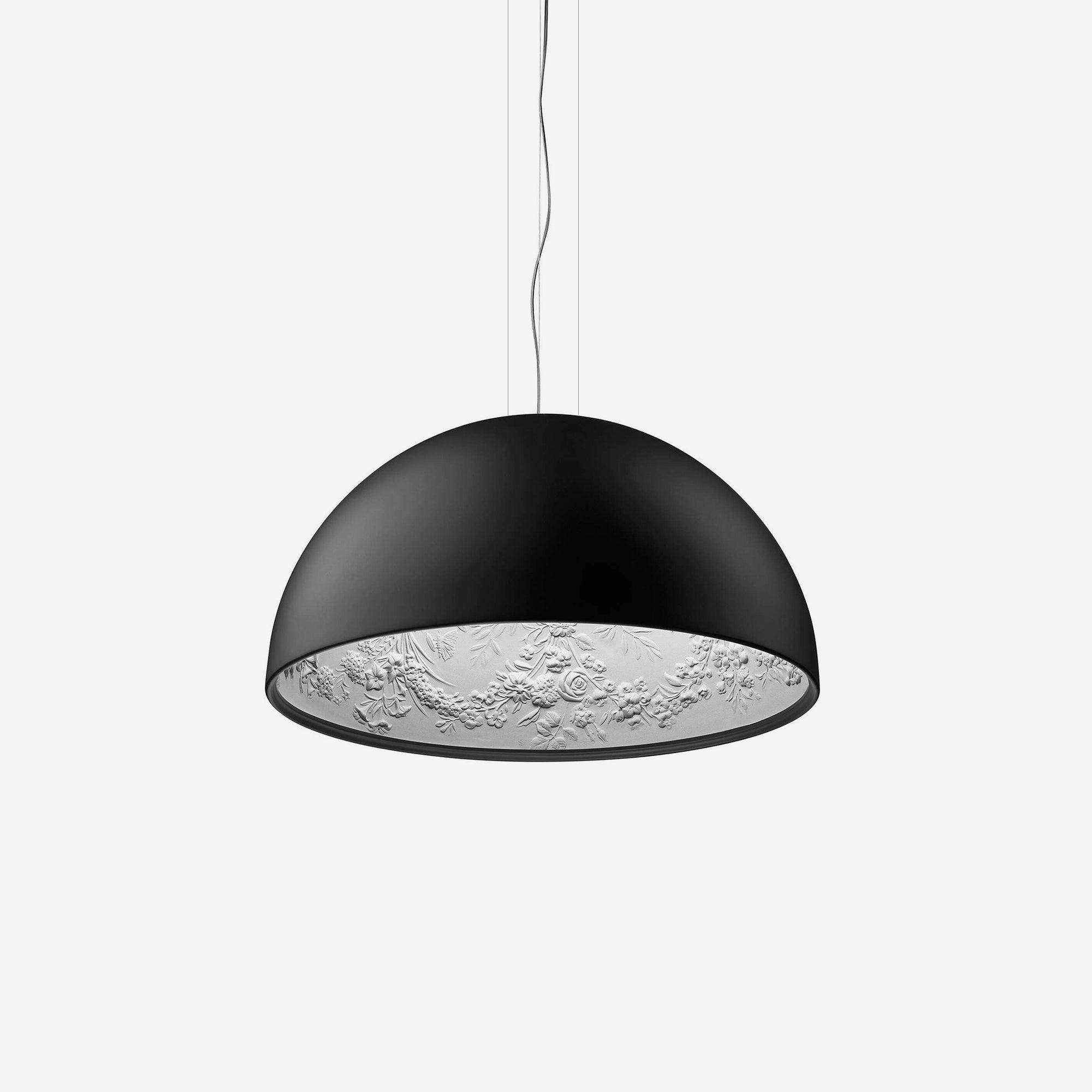 Pendant Lamp Black Dome with Embossed Plaster Interior Elegant
