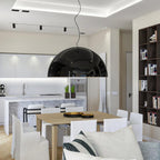 Pendant Lamp Black Dome with Embossed Plaster Interior Elegant