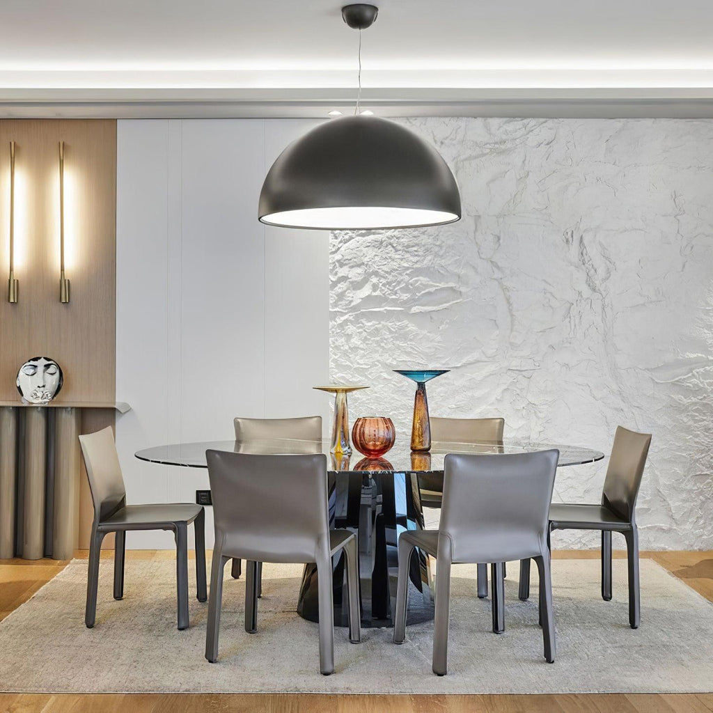 Pendant Lamp Black Dome with Embossed Plaster Interior Elegant