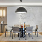Pendant Lamp Black Dome with Embossed Plaster Interior Elegant