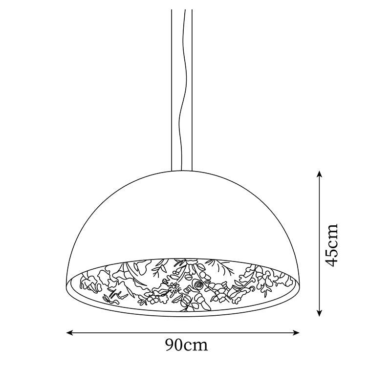 Pendant Lamp Black Dome with Embossed Plaster Interior Elegant