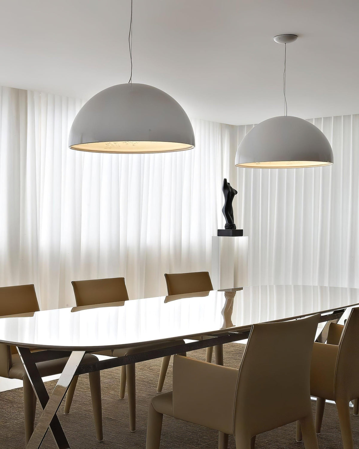 Pendant Lamp Black Dome with Embossed Plaster Interior Elegant