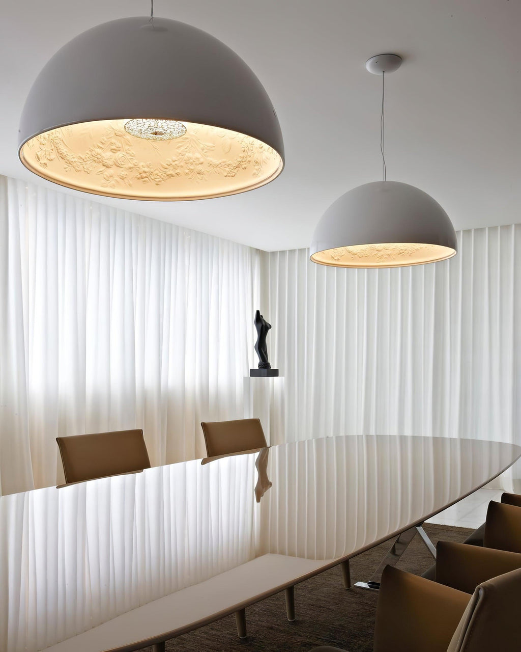 Pendant Lamp Black Dome with Embossed Plaster Interior Elegant