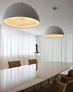 Pendant Lamp Black Dome with Embossed Plaster Interior Elegant