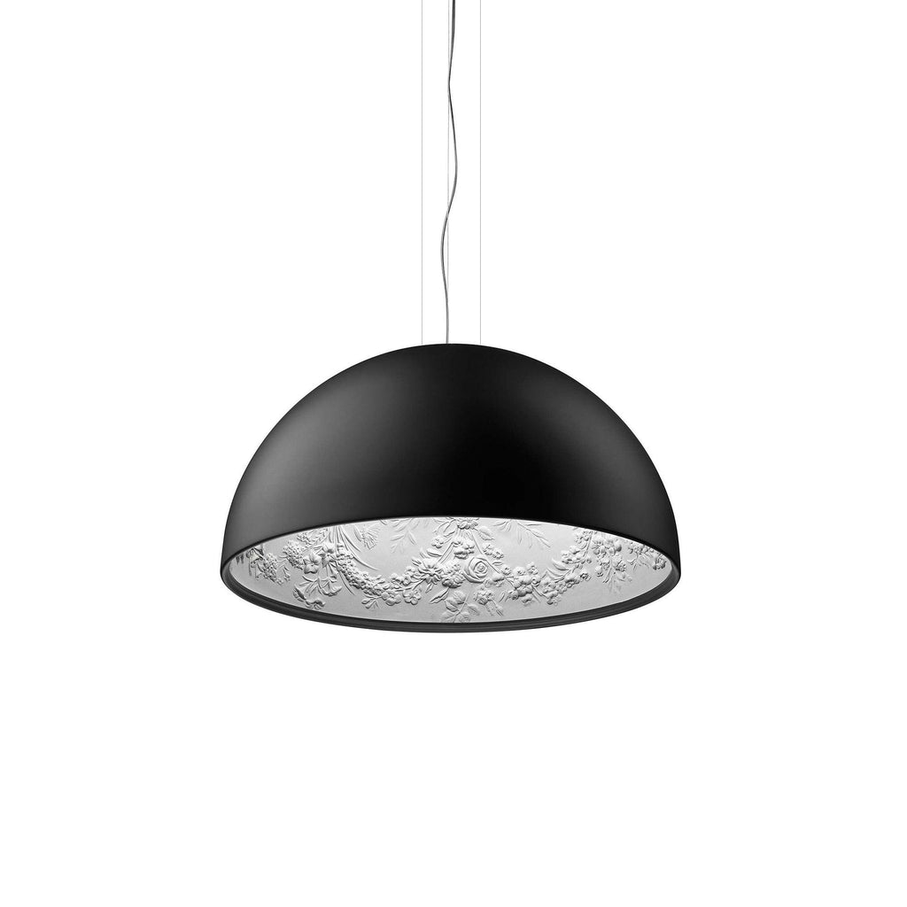 Pendant Lamp Black Dome with Embossed Plaster Interior Elegant