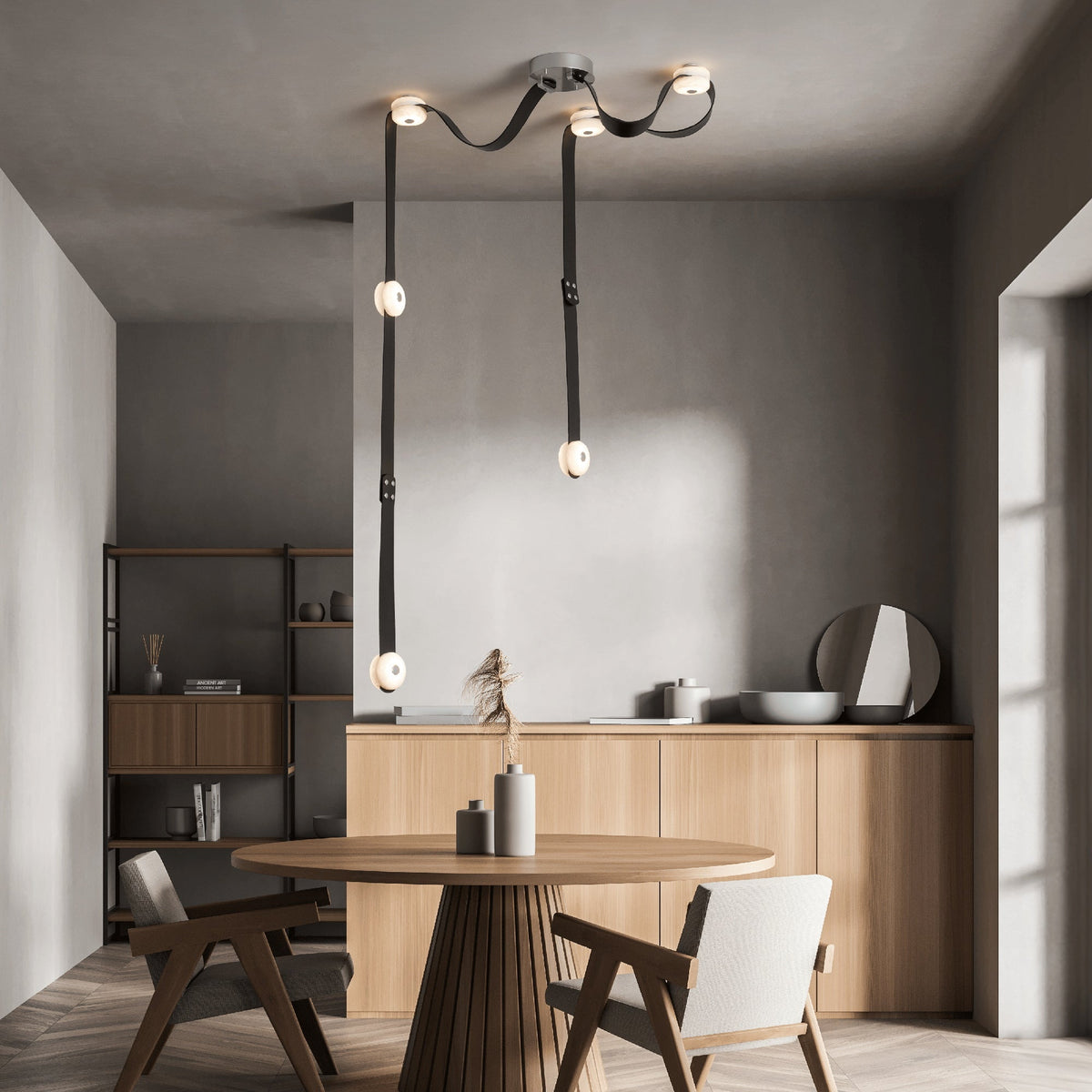 Elraearis Modern Minimalist LED Leather Alabaster Chandelier