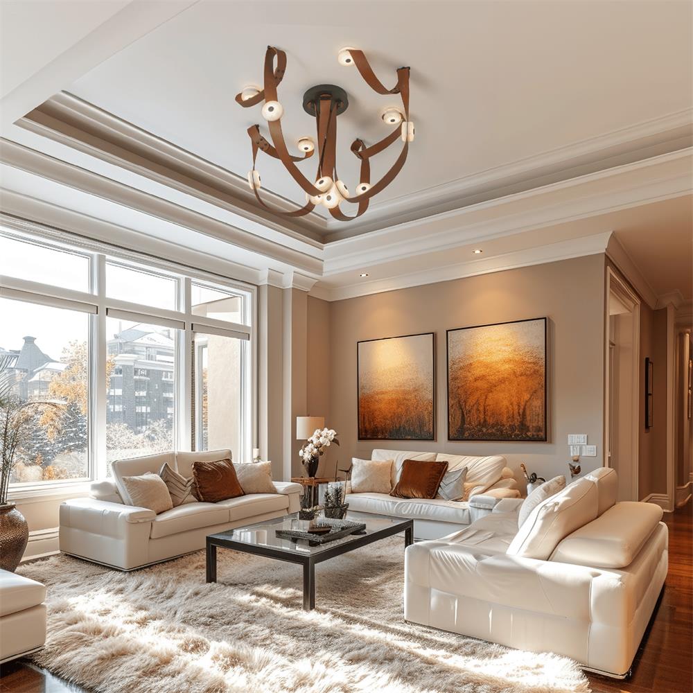 Elraearis Modern Minimalist LED Leather Alabaster Chandelier