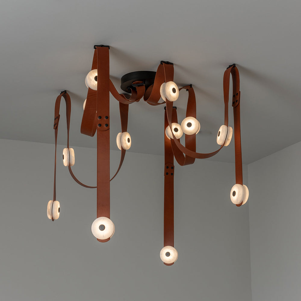 Elraearis Modern Minimalist LED Leather Alabaster Chandelier