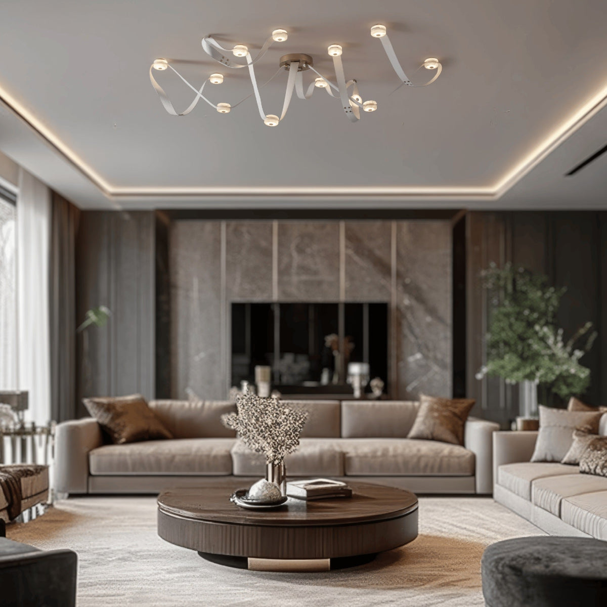 Elraearis Modern Minimalist LED Leather Alabaster Chandelier
