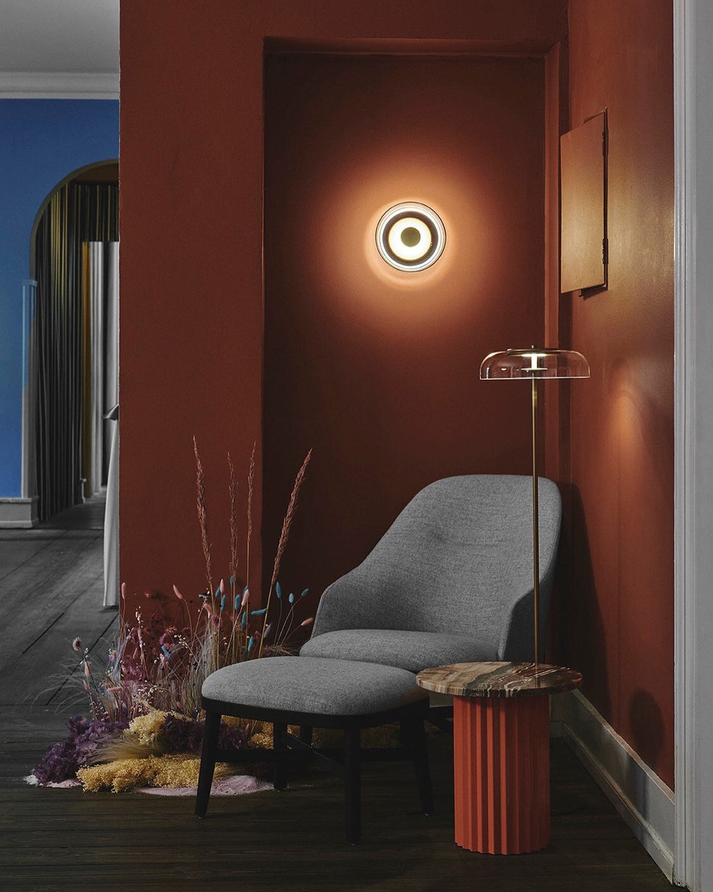 Crux Modern Minimalist Brass Glass Wall Light
