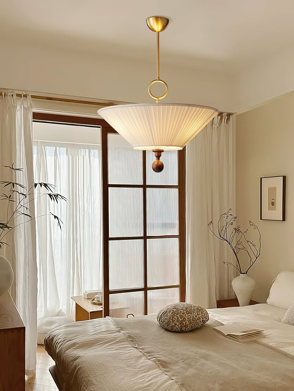 Solaria Modern Fabric Wood Pendant Light