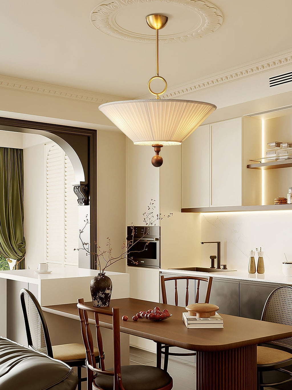Solaria Modern Fabric Wood Pendant Light
