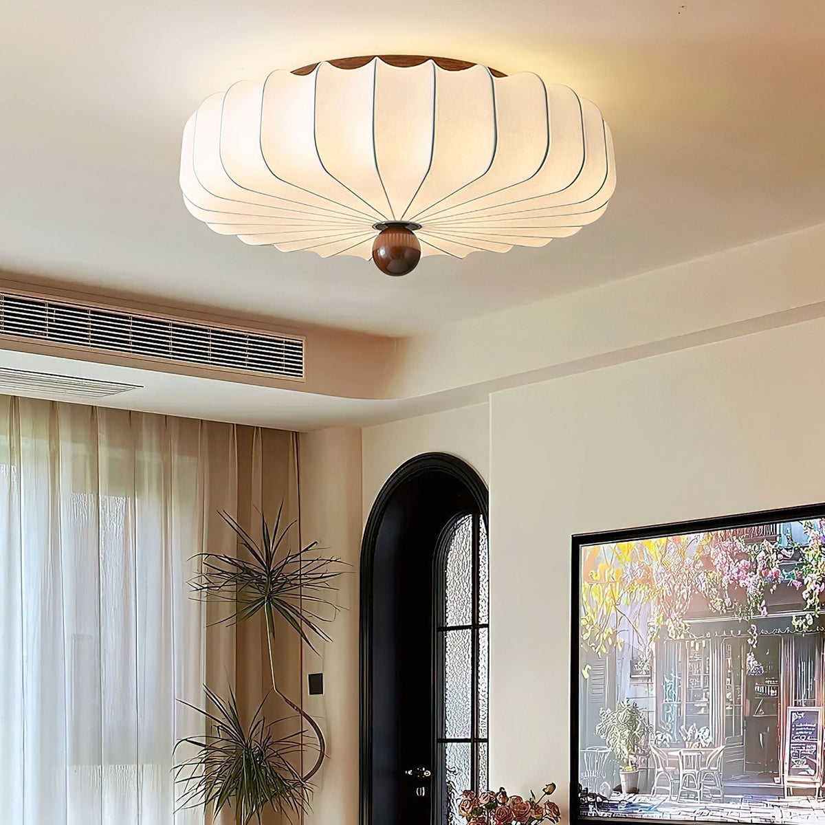 Zotala Petal Fabric Wood Flush Mount Ceiling Light
