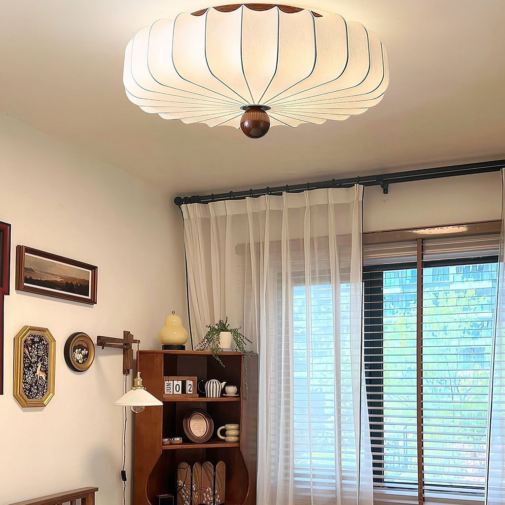 Zotala Petal Fabric Wood Flush Mount Ceiling Light