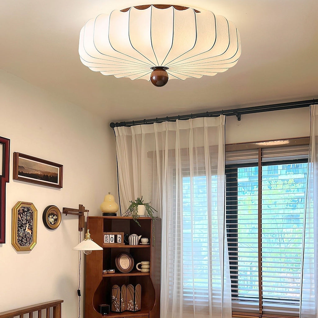 Zotala Petal Fabric Wood Flush Mount Ceiling Light