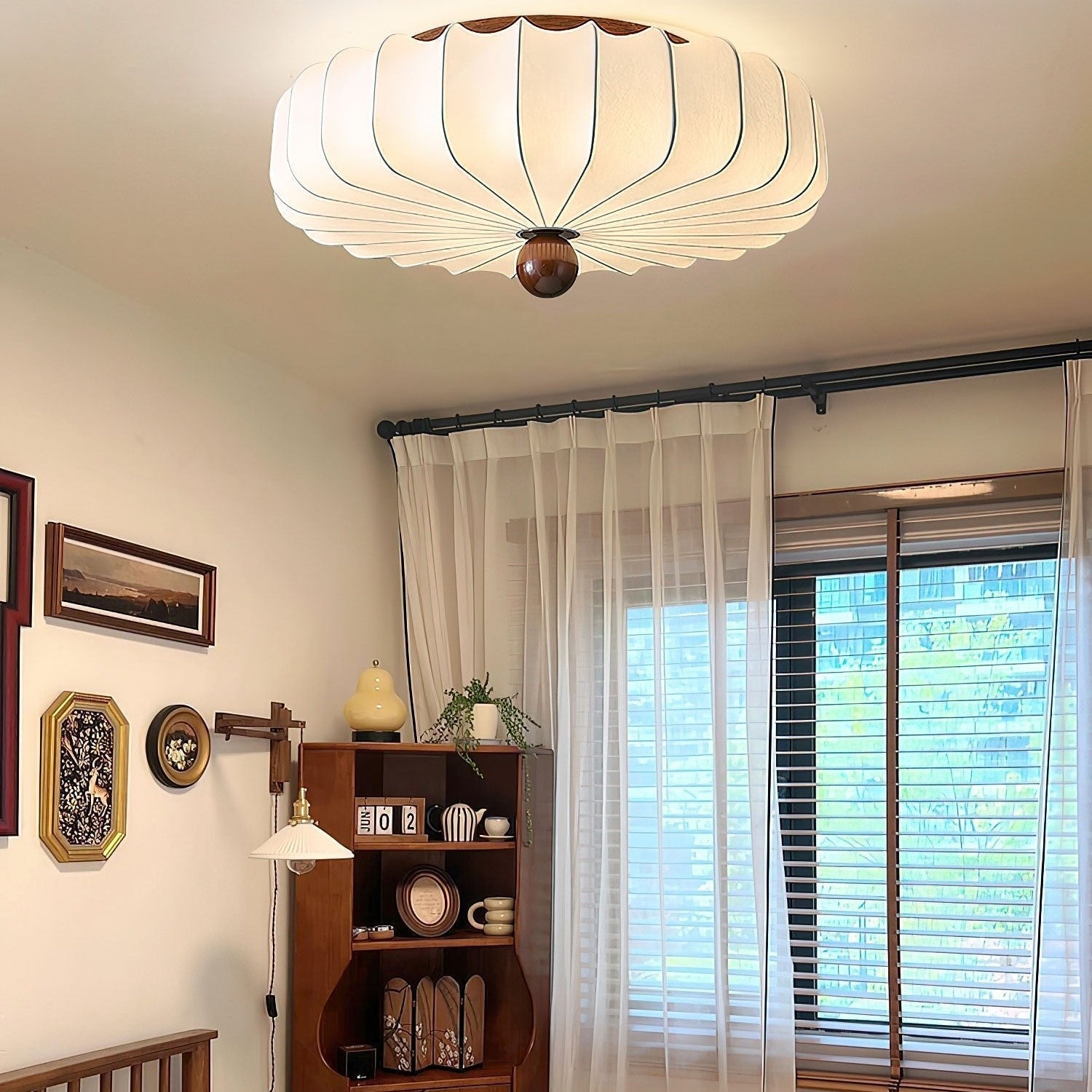 Zotala Petal Fabric Wood Flush Mount Ceiling Light