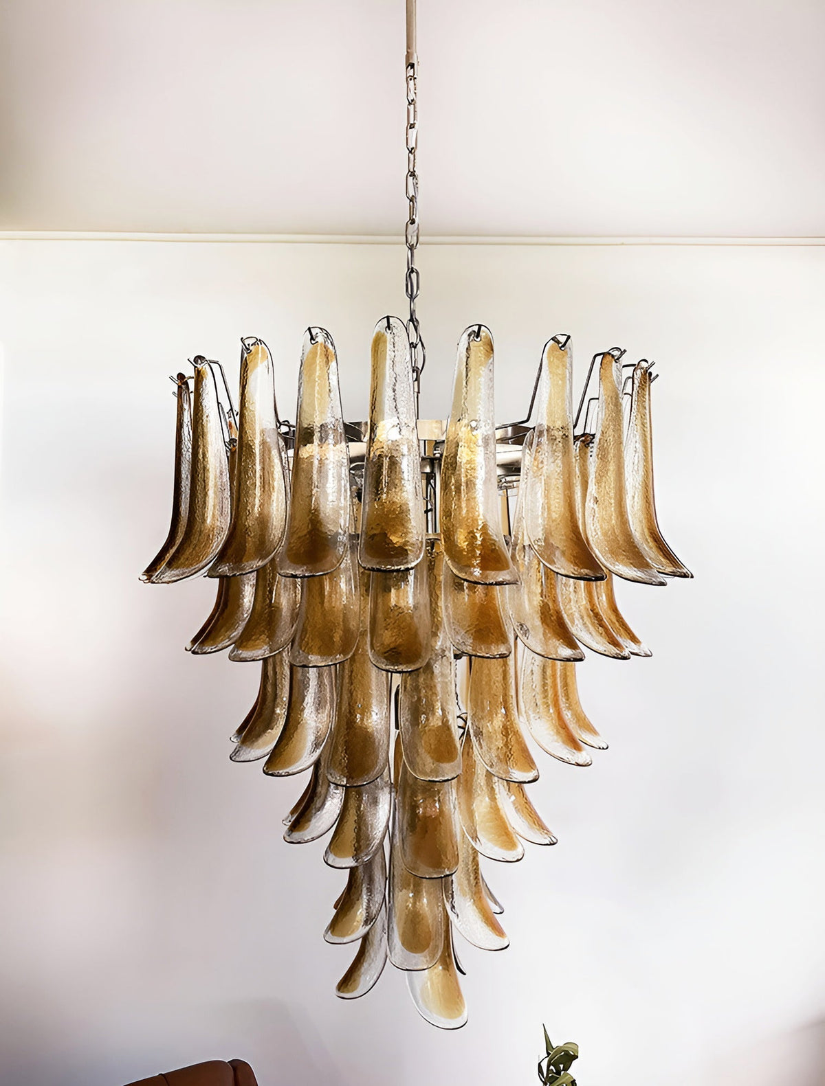 Aurora Chandelier Amber Glass Petals Layered Luxury