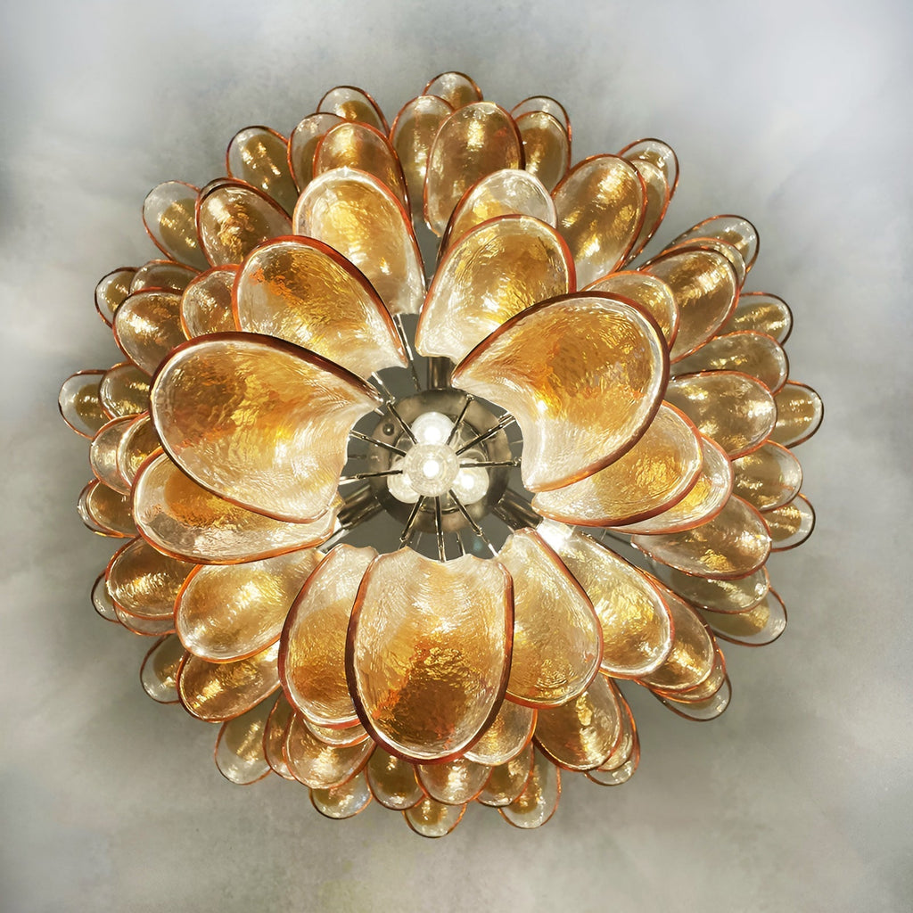 Aurora Chandelier Amber Glass Petals Layered Luxury