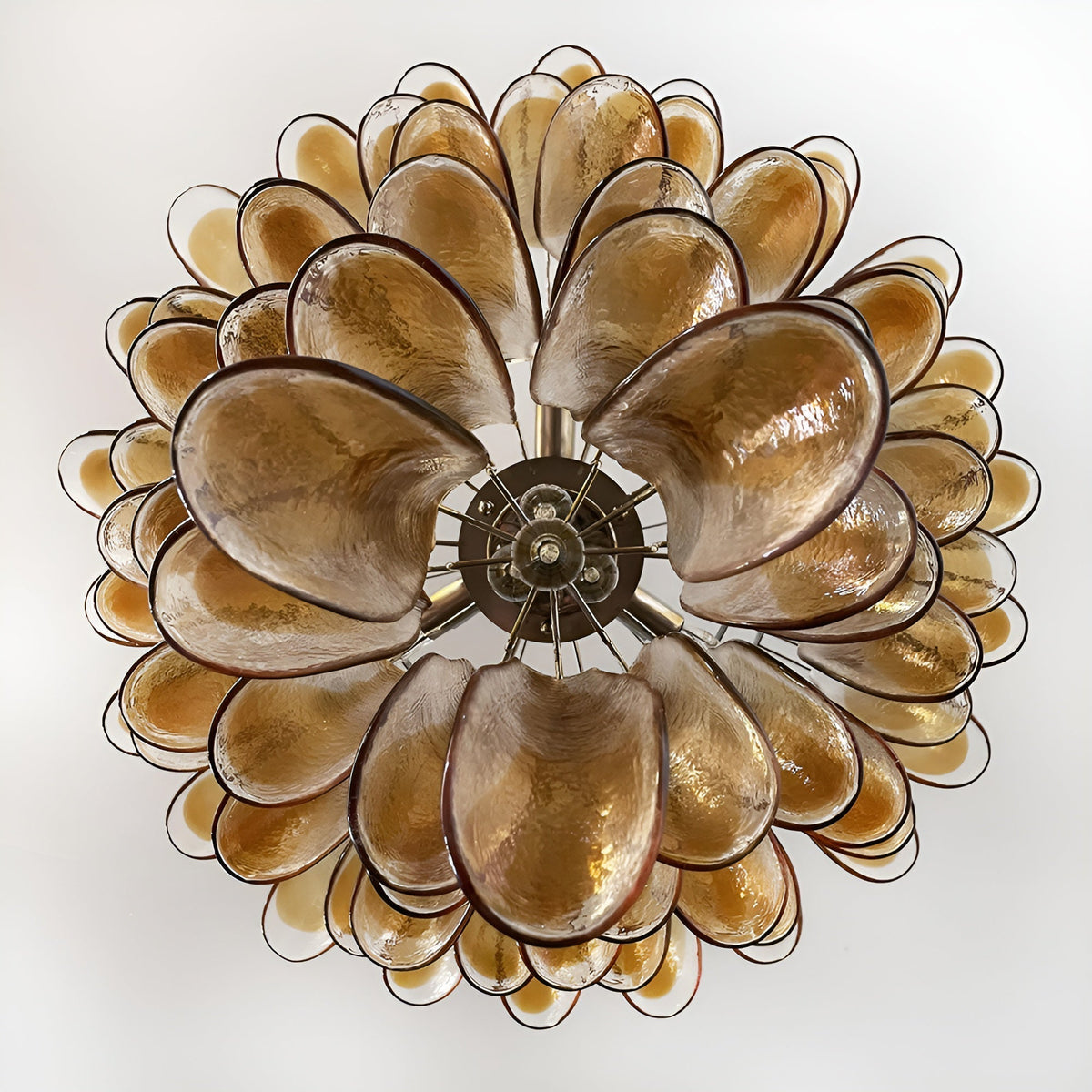 Aurora Chandelier Amber Glass Petals Layered Luxury