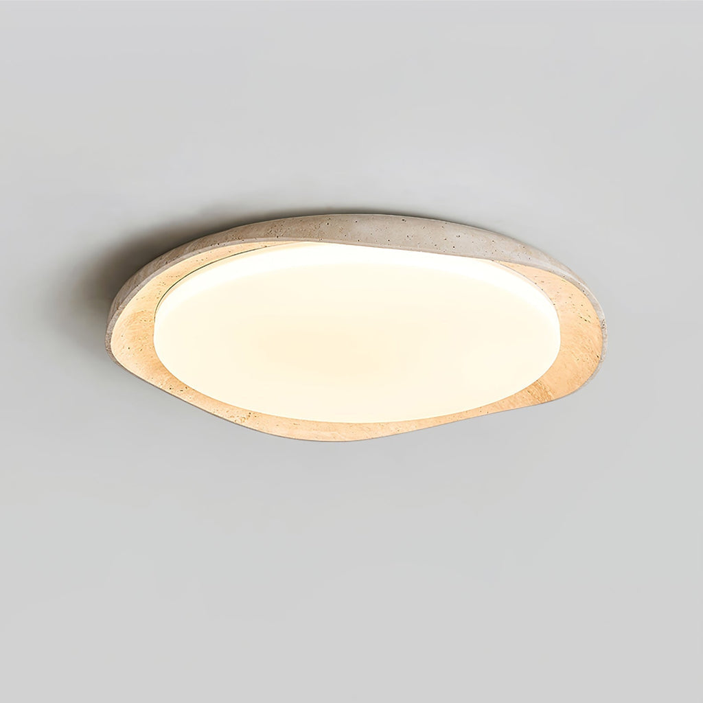 Adoros Rimmed-Circle Travertine Ceiling Light