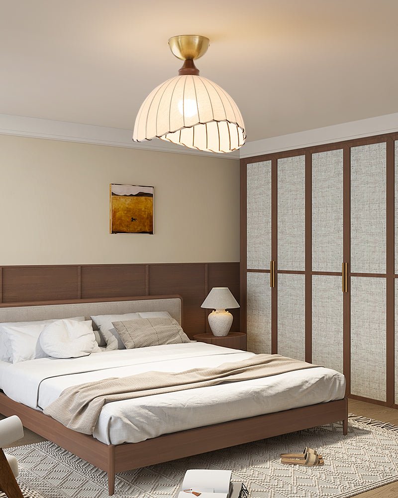 Sona Contemporary Fabric & Wood Ceiling Light