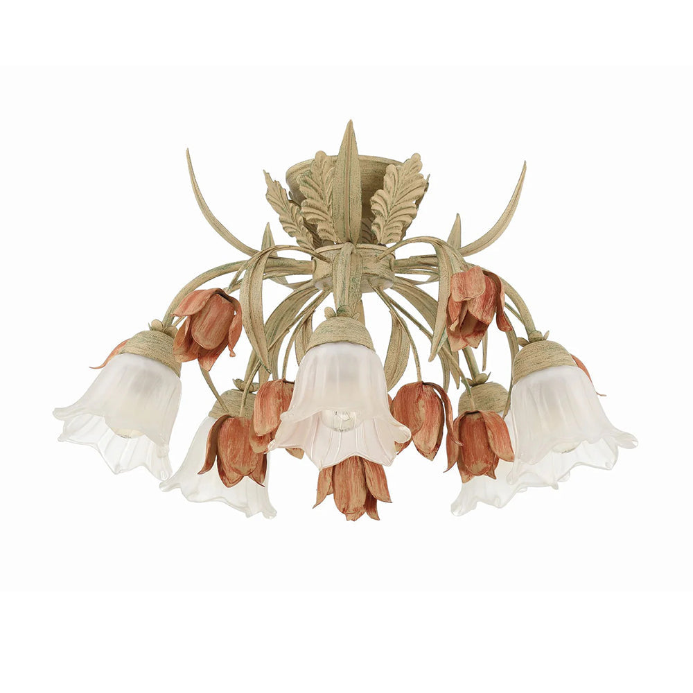 Veshael Elegance Art Sage Rose Glass Ceiling Lamp