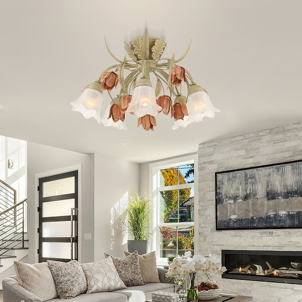 Veshael Elegance Art Sage Rose Glass Ceiling Lamp