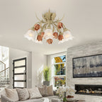 Veshael Elegance Art Sage Rose Glass Ceiling Lamp