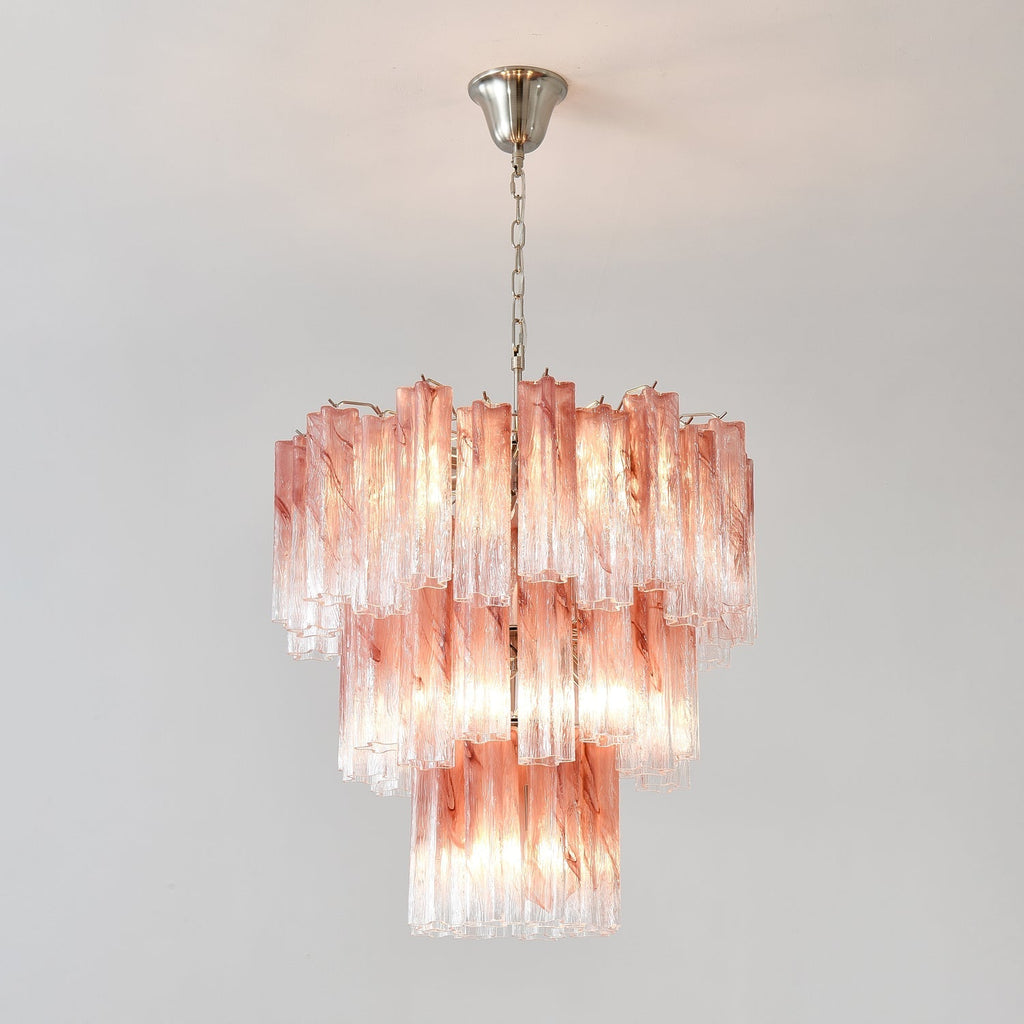Aurora Chandelier Pink Glass Tubes Layered Modern