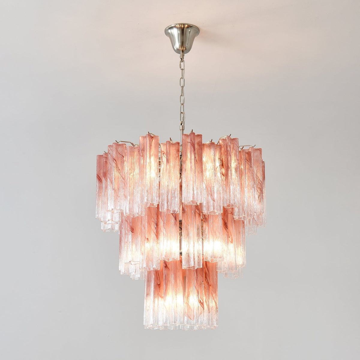Aurora Chandelier Pink Glass Tubes Layered Modern