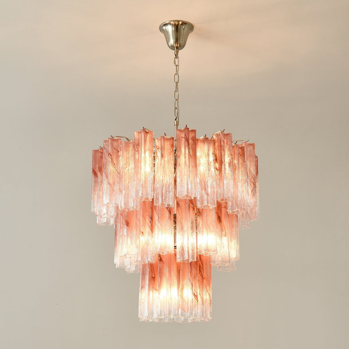 Aurora Chandelier Pink Glass Tubes Layered Modern