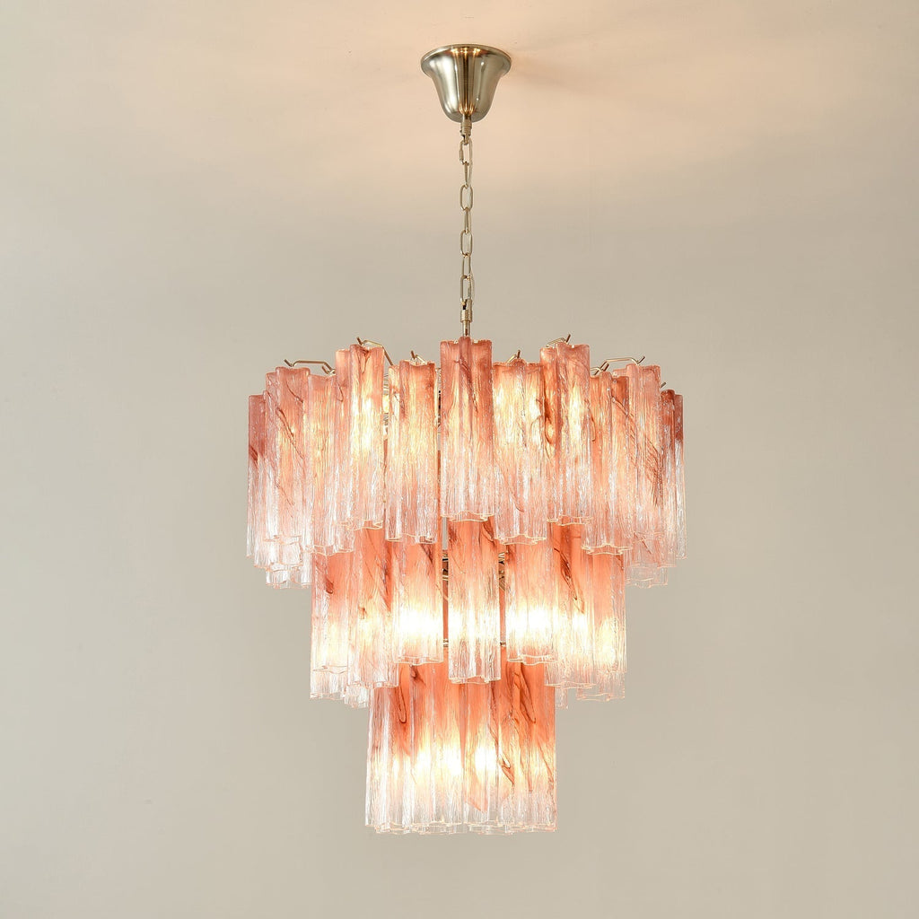 Aurora Chandelier Pink Glass Tubes Layered Modern