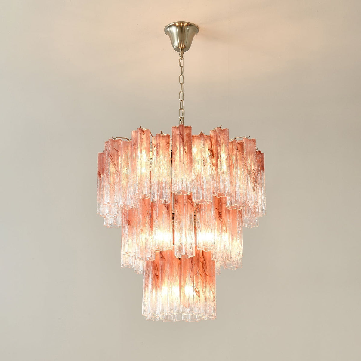Aurora Chandelier Pink Glass Tubes Layered Modern