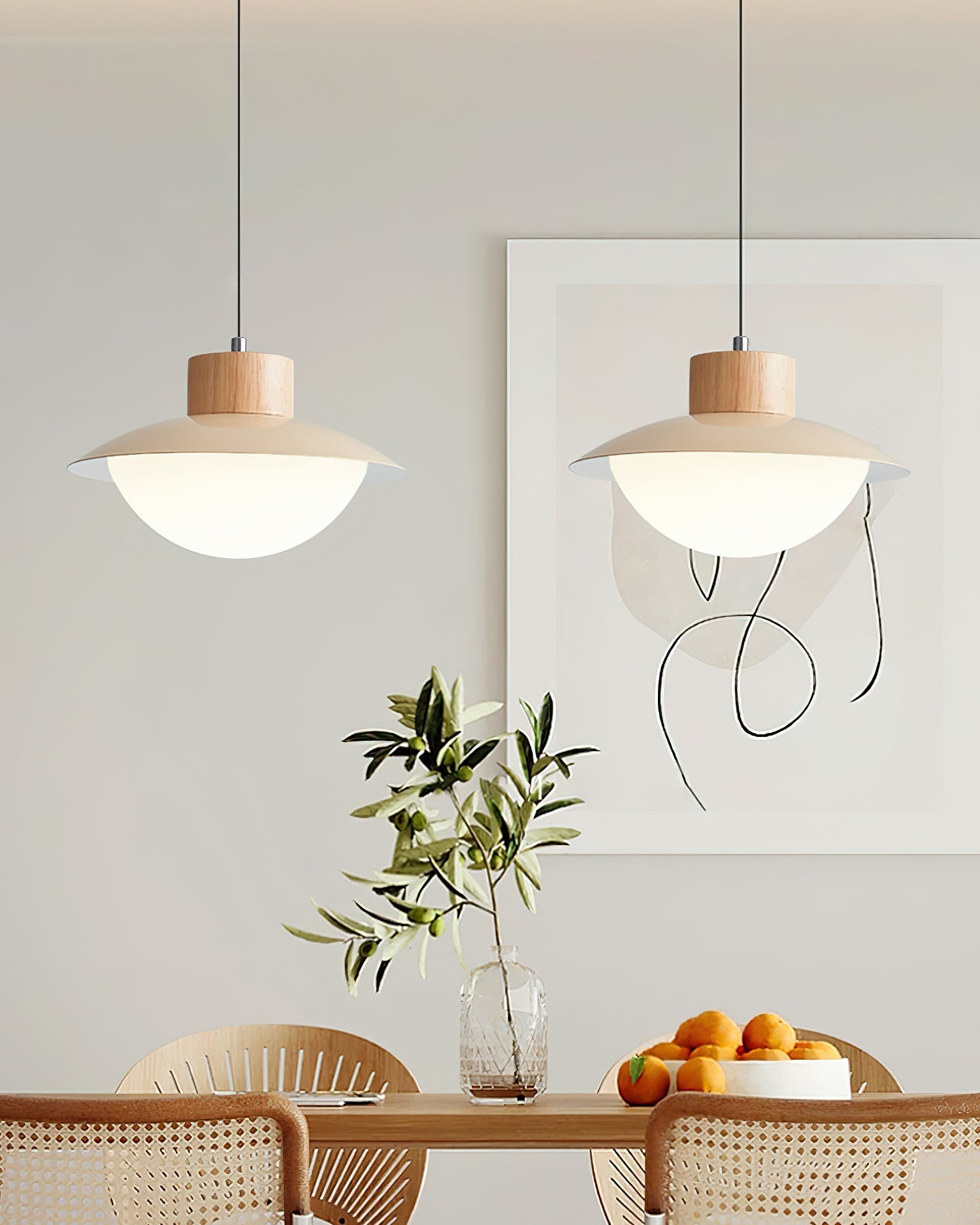 Pendant Lamp and Wood PE Shade Dome Shape Minimalist