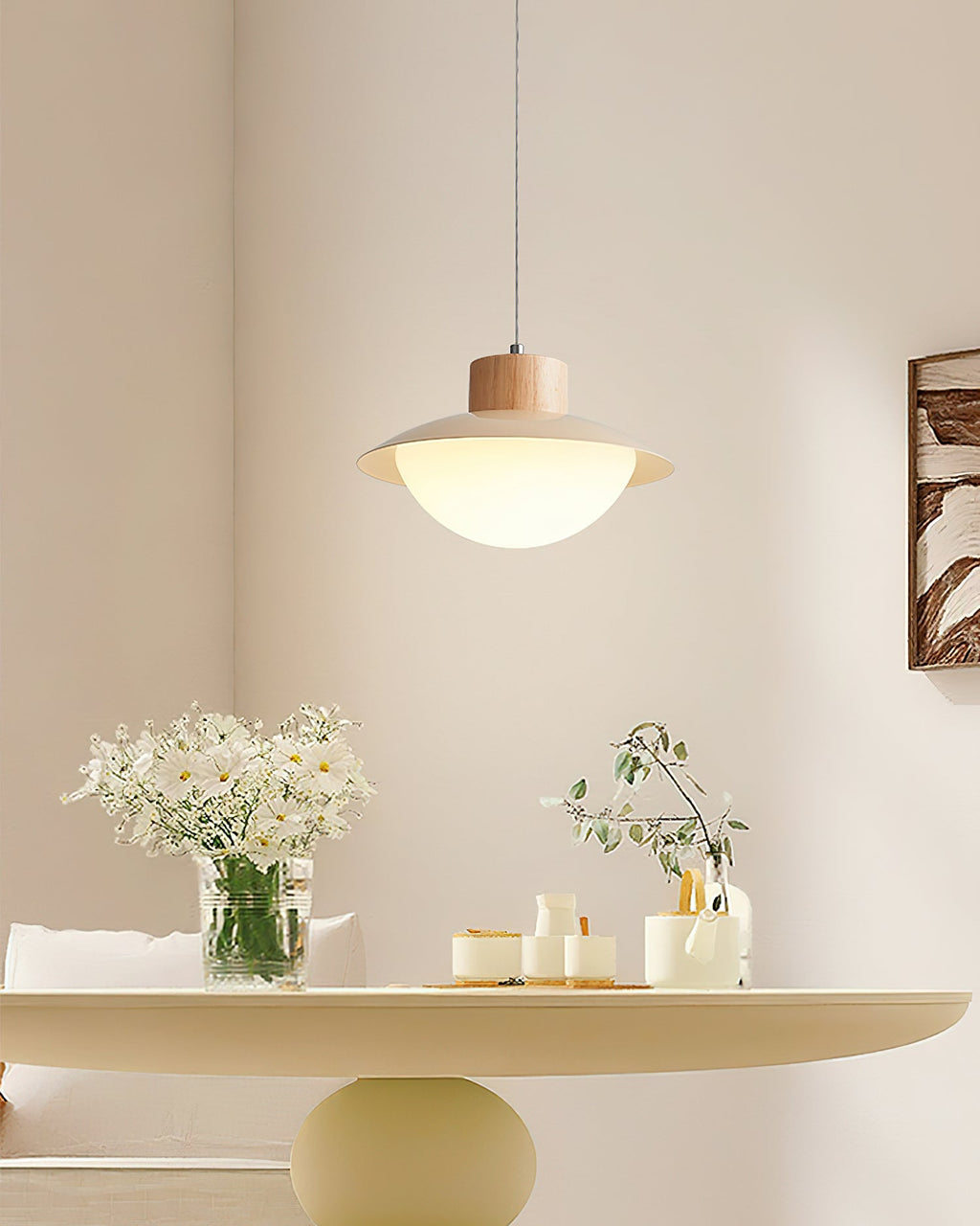 Pendant Lamp and Wood PE Shade Dome Shape Minimalist