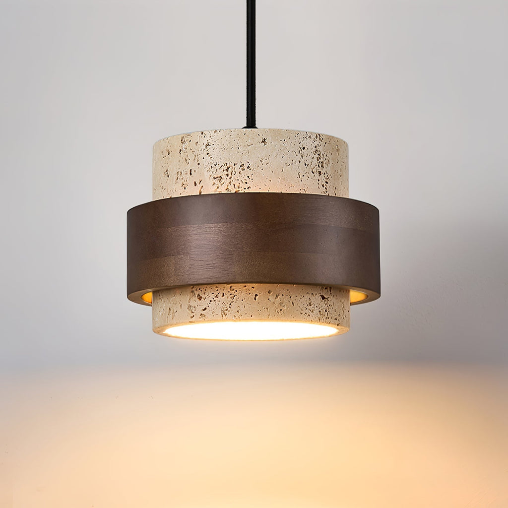 Cumirora Layered Cylinder Travertine Pendant Light