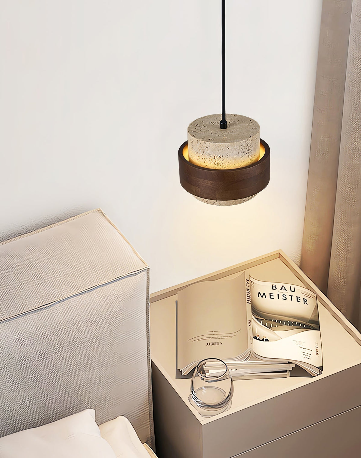Cumirora Layered Cylinder Travertine Pendant Light
