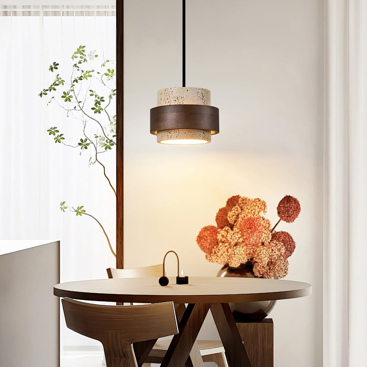 Cumirora Layered Cylinder Travertine Pendant Light