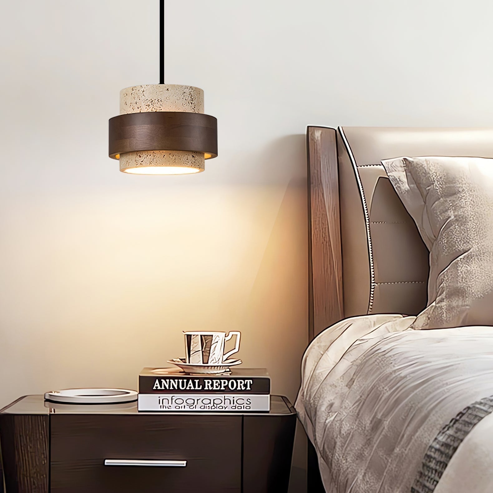 Cumirora Layered Cylinder Travertine Pendant Light
