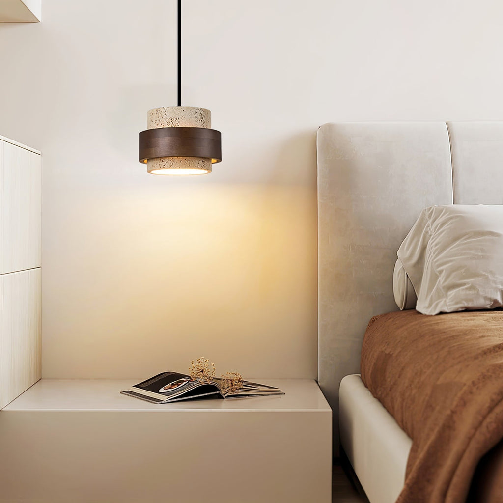 Cumirora Layered Cylinder Travertine Pendant Light