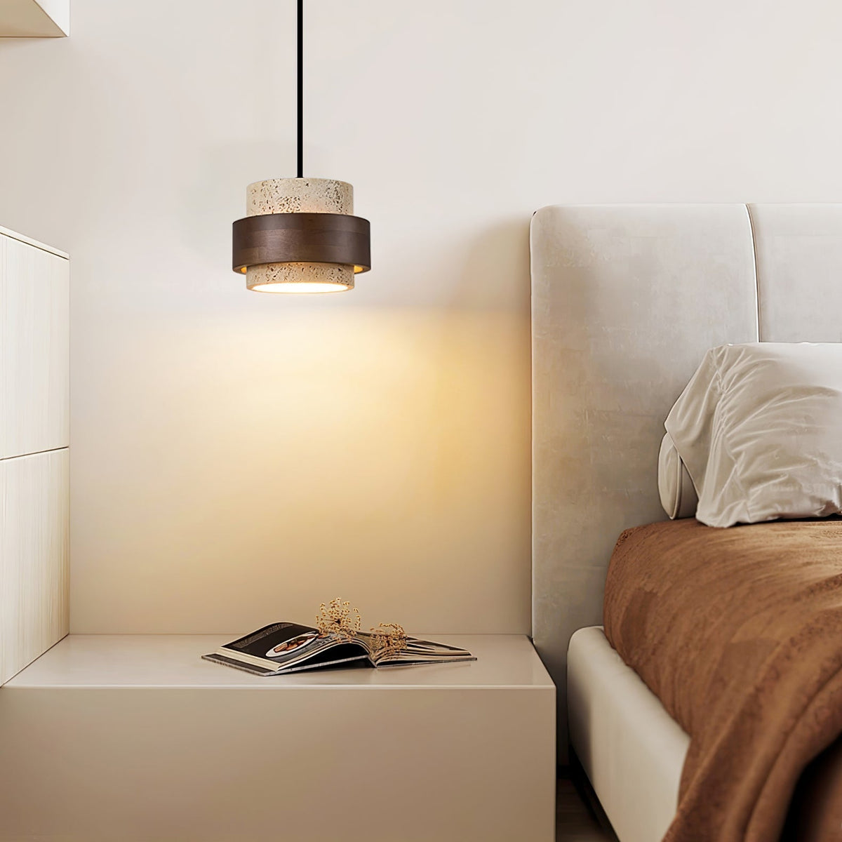 Cumirora Layered Cylinder Travertine Pendant Light