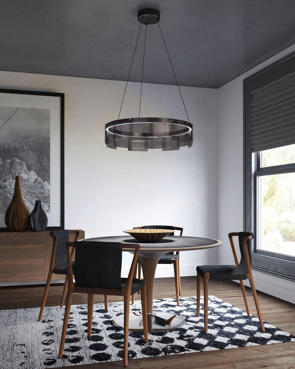 Lustra Chandelier LED Ring Black Glass Modern