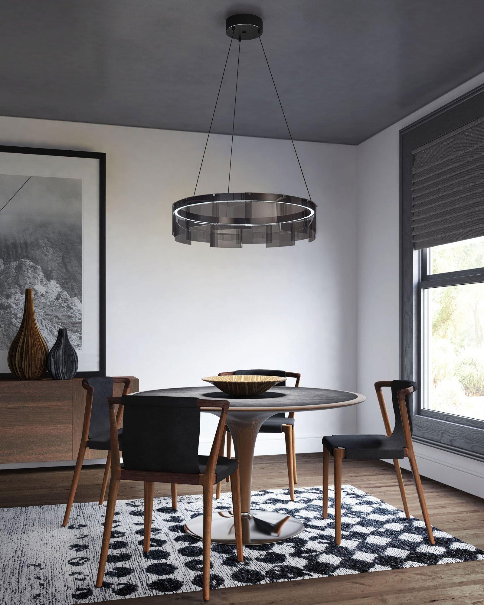 Lustra Chandelier LED Ring Black Glass Modern