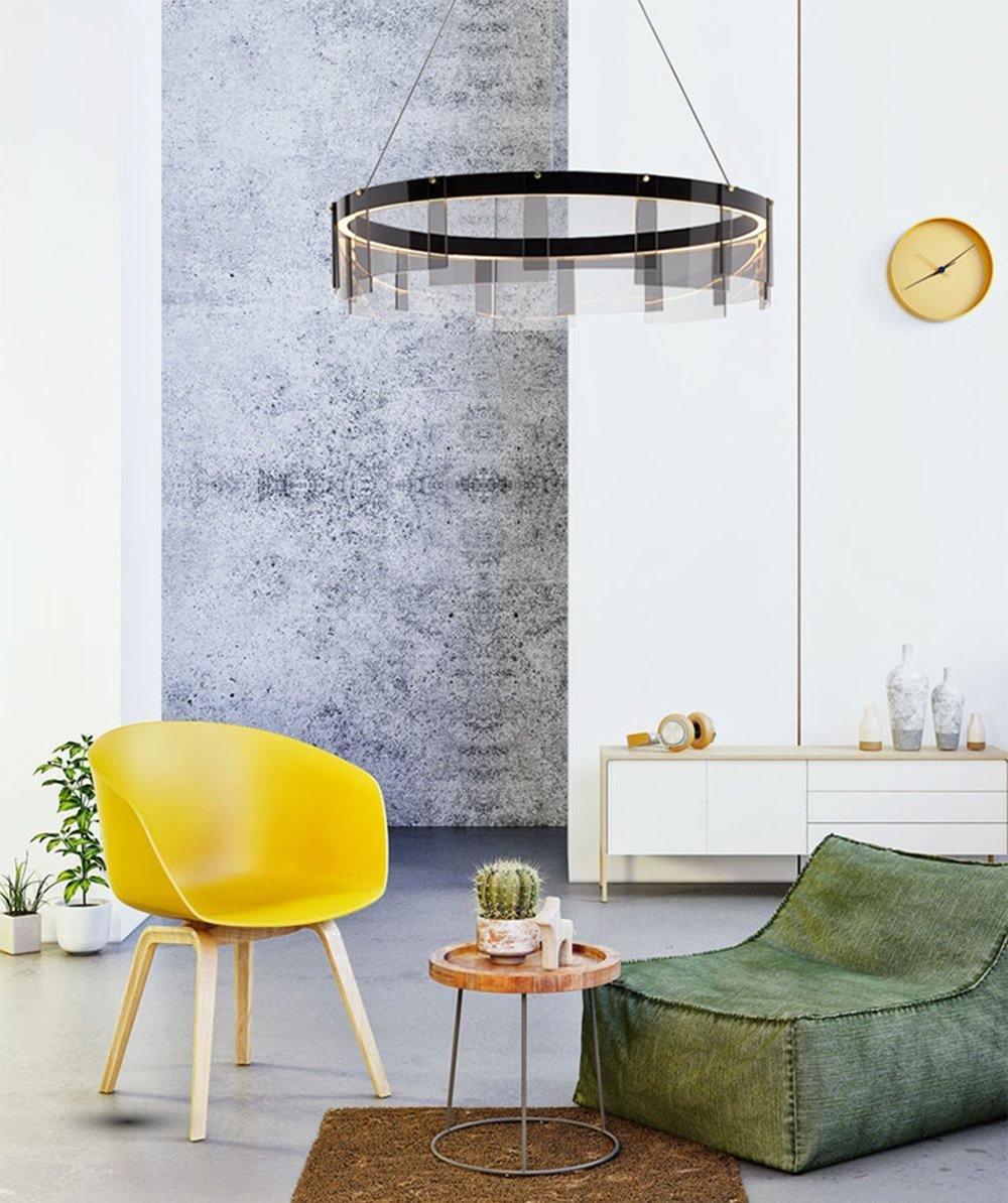 Lustra Chandelier LED Ring Black Glass Modern
