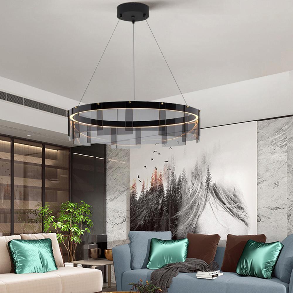Lustra Chandelier LED Ring Black Glass Modern